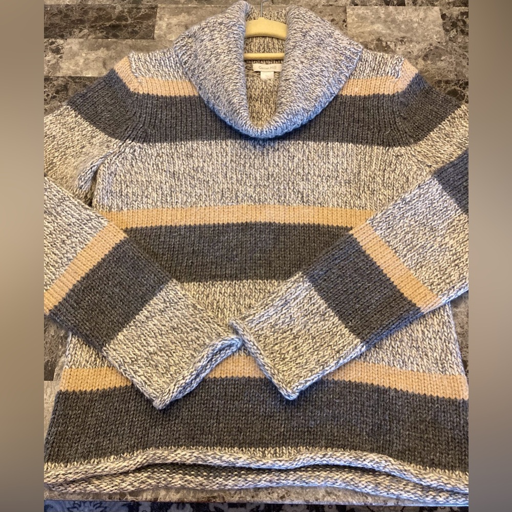 Garnet Hill Soft Wool Blend Boho Festival Stripe Sweater Cowl Neck Career Size S